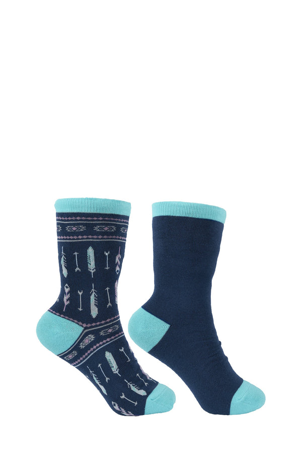 Pure Western - Adult - Crew Socks PW Aztec - Navy/Turquoise