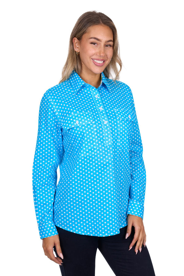 Hard Slog - Womens - Sia Half Placket Shirt - Blue