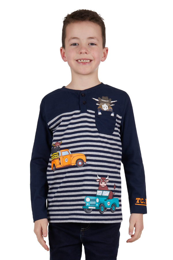 Thomas Cook - Kids - Ride Henley L/S Tee ~ Navy/Grey Marle