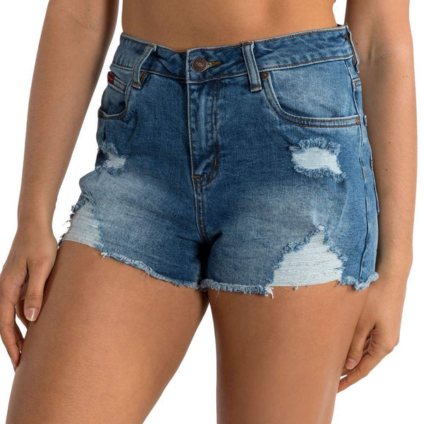Ringers Western - Womens - Jessie M/Rise Ripped Denim Short-TruBlue