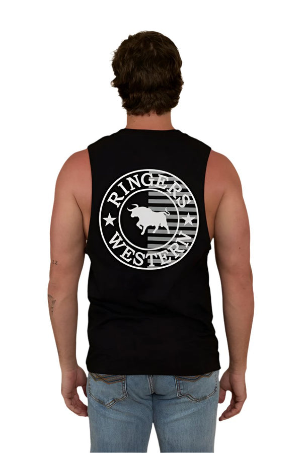 Ringers Western - Mens - Signature Bull Muscle Flag Tank - Black
