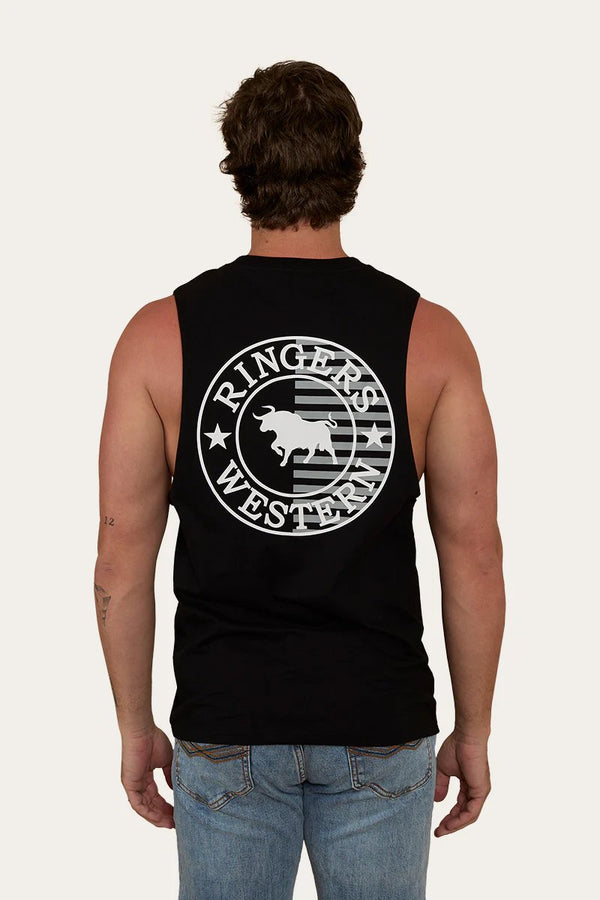 Ringers Western - Mens - Signature Bull Muscle Flag Tank - Black