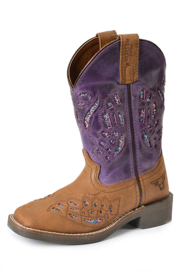 Pure Western - Children - High Top Boot (C) - Dash ~ Brown/Purple