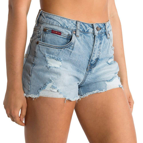 Ringers Western - Womens - Jessie M/Rise Ripped Denim Short-LiteBlu