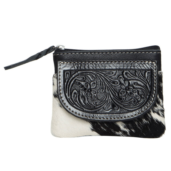 The Design Edge - Cowhide Tooled Zip Coin Purse - Black