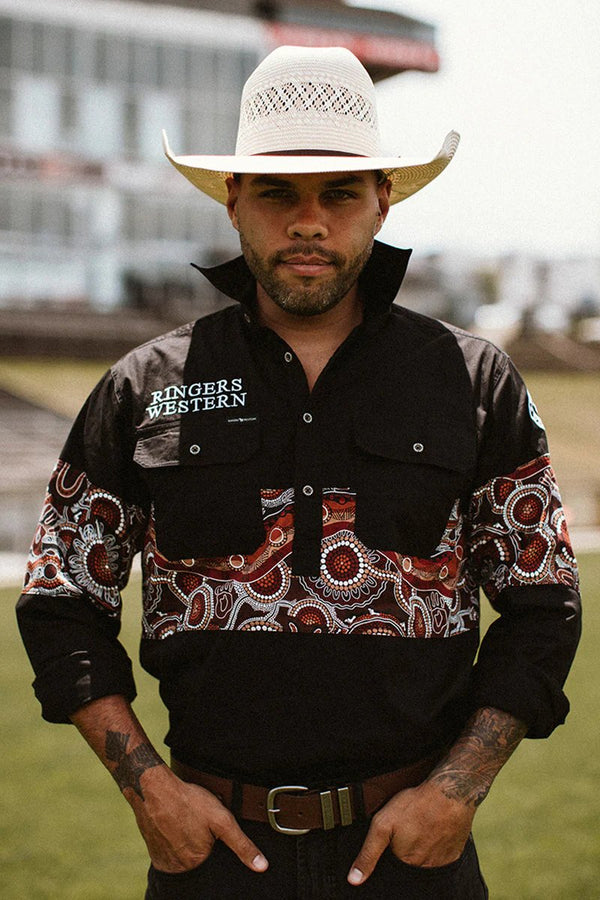 Ringers Western - Mens - Walkabout Warrior HalfButton Shirt-Black