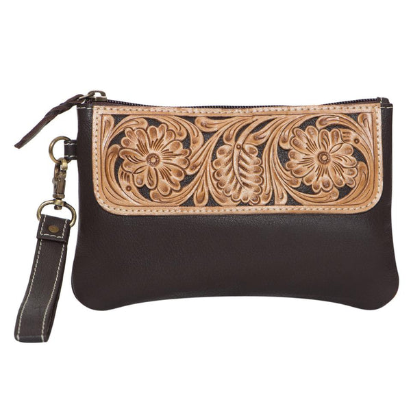 The Design Edge - TooledLeather Cairo Small Clutch - Brown