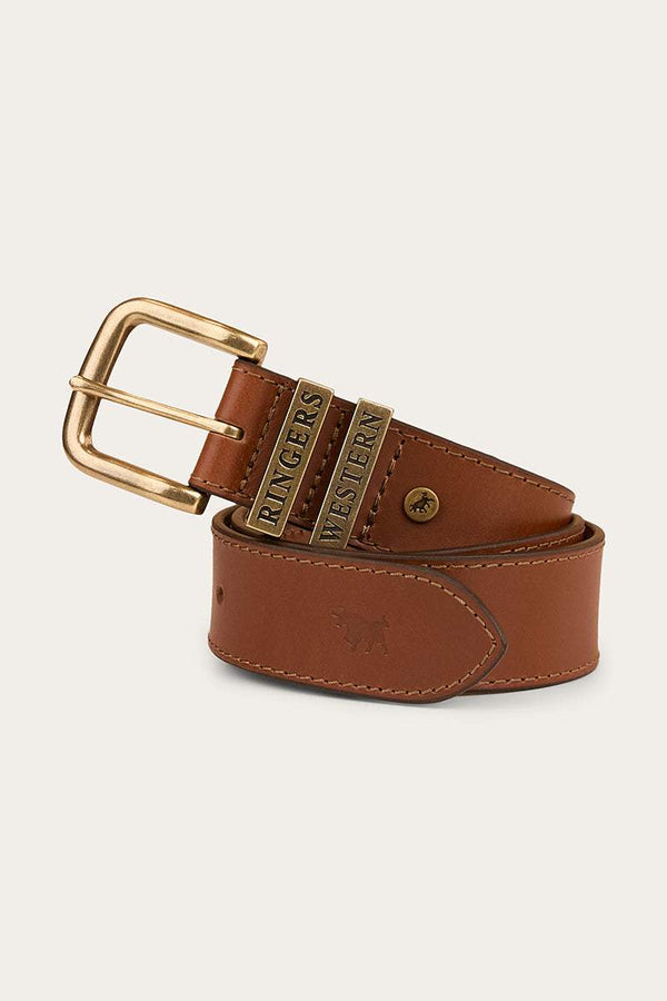 Ringers Western - James Leather Belt - Tawny Brown/Gold