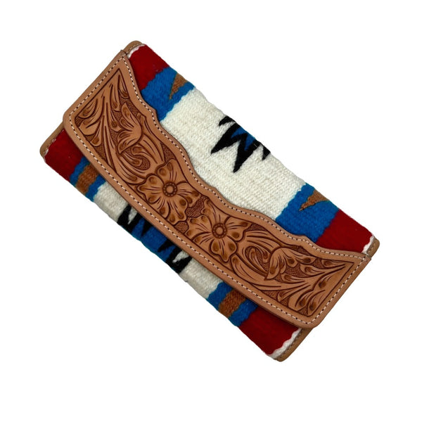 The Design Edge - SaddleBlanket Tooled Trifold Wallet-Whte