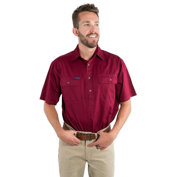 Ringers Western - Pack Saddle Half Button Shirt - Burgundy