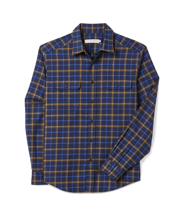 R.M.Williams - Regular Twill Check Shirt - Navy/Brown