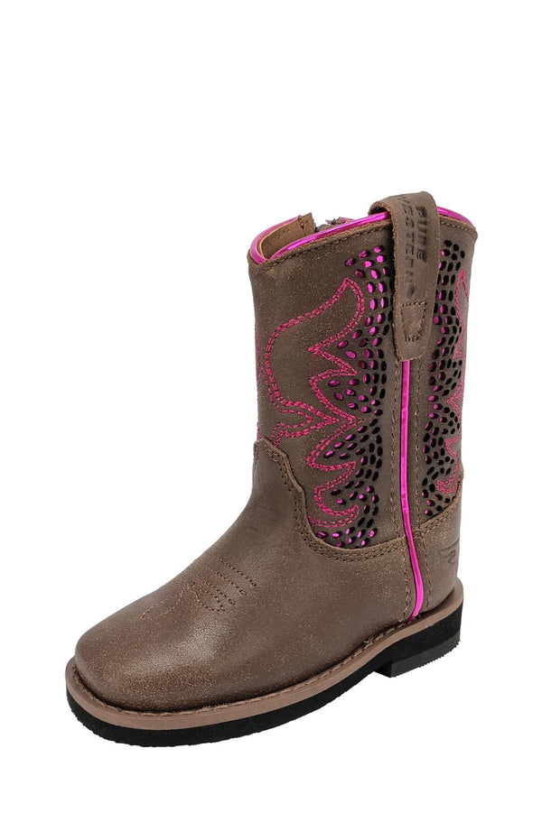 Pure Western - Kids - High Top Boot (T) - Abby ~ DBrwn/Fuchsia