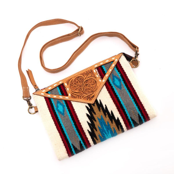 The Design Edge - SaddleBlanket Tooled Lrge Clutch - White