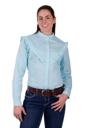 Wrangler - Womens - Paola Print Ruffle Shirt - Aqua