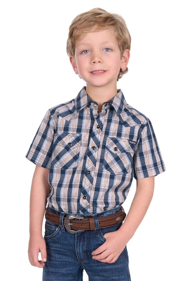 Pure Western - Kids - Peter S/S Shirt ~ Navy/Tan