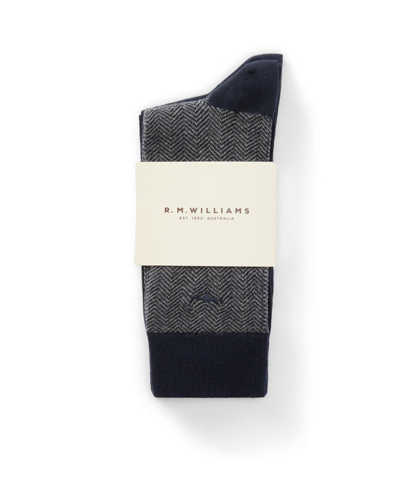 R.M.Williams - Nelson Sock Herringbone 2Pack-Navy/Grey