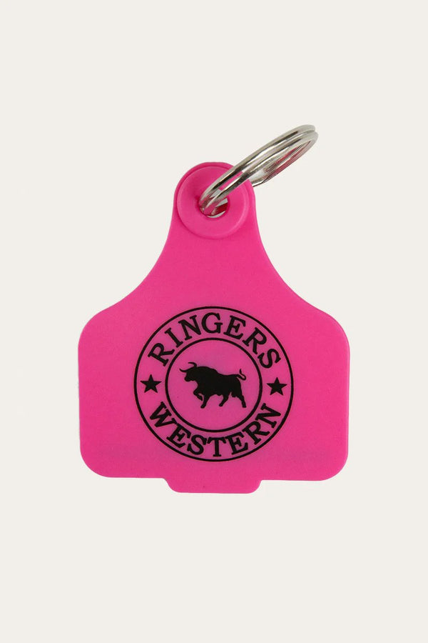 Ringers Western - Cattle Tag Keyring - Neon Pink