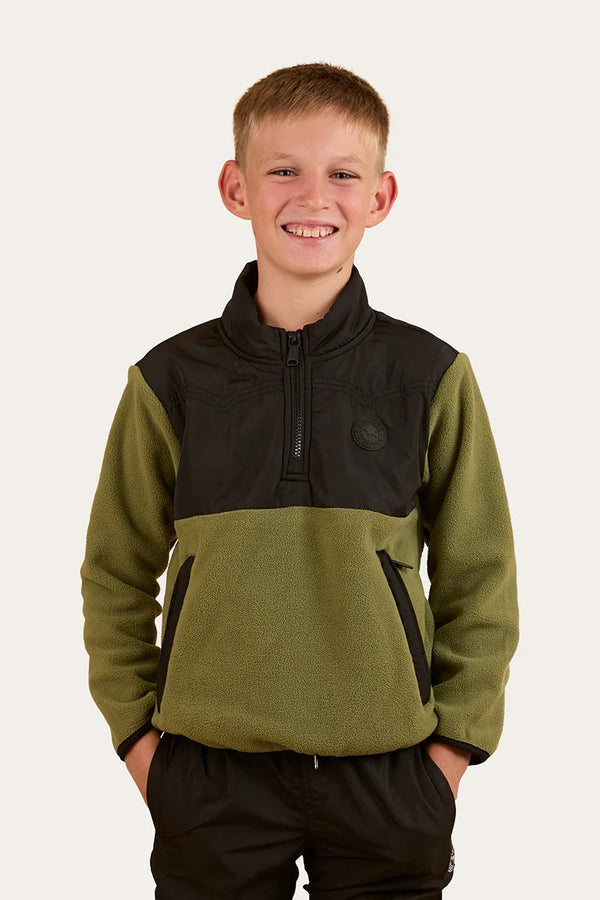 Ringers Western - Kids - Winton 1/4 Zip Neck Fleece-MilitaryGreen