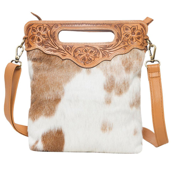 The Design Edge - Cowhide Tooled Cali Sling Bag - Tan