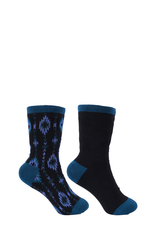 Pure Western - Adult - Crew Socks PW Aztec - Black/Teal