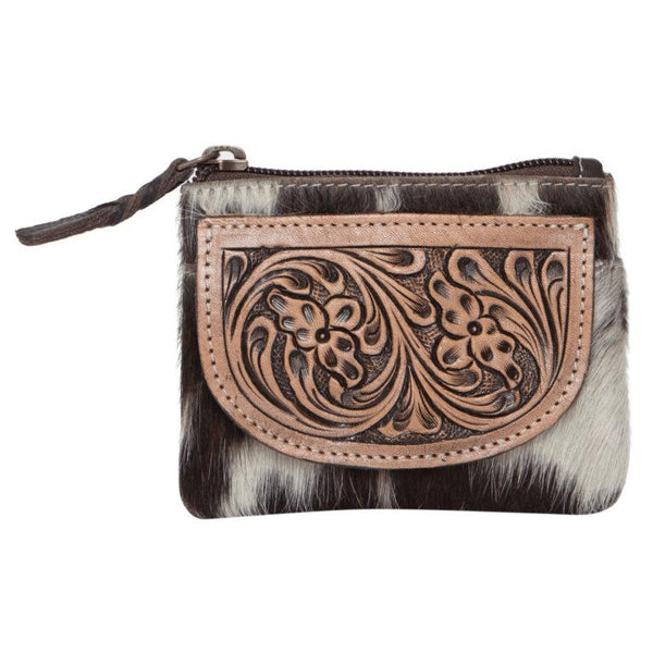 The Design Edge - Cowhide Tooled Zip Coin Purse - Brown