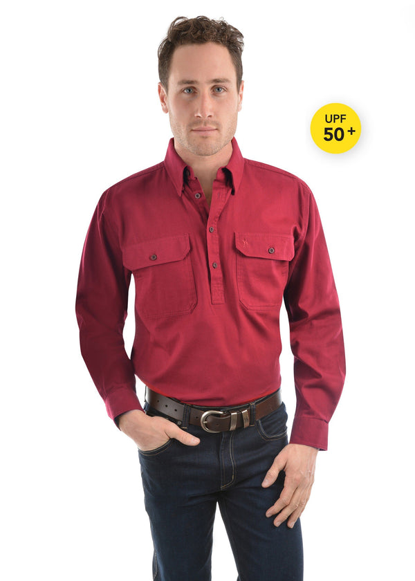 Thomas Cook - Light Drill 1/2 Placket Shirt - Red