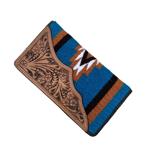 The Design Edge - SaddleBlanket Tooled Slim Wallet - Blue