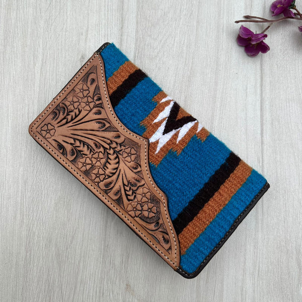 The Design Edge - SaddleBlanket Tooled Slim Wallet - Blue