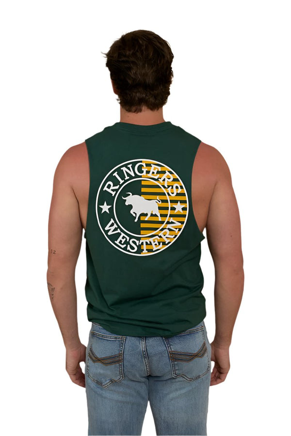 Ringers Western - Mens - Signature Bull Muscle Flag Tank - Pine