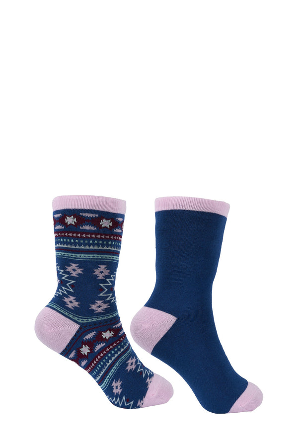 Pure Western - Adult - Crew Socks PW Aztec - Navy/Pink