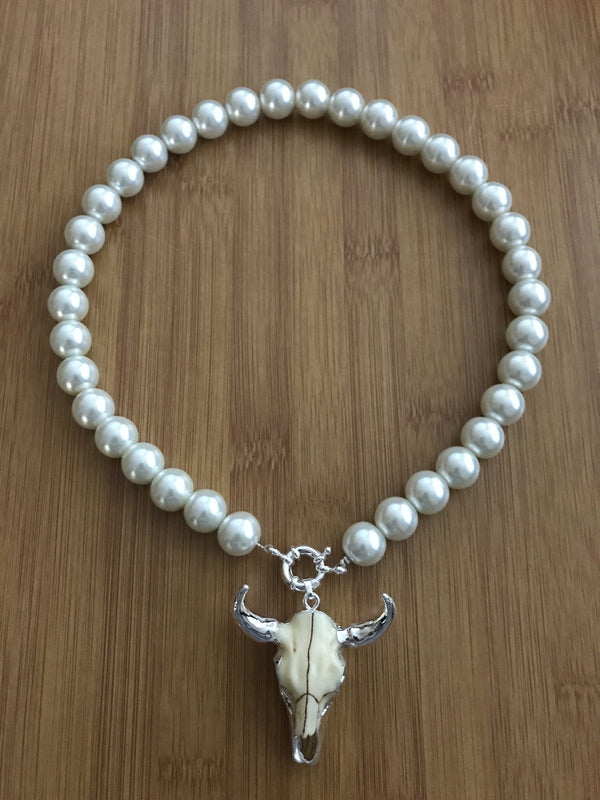Paisley May - PMB Longhorn & Pearl Necklace - Silver
