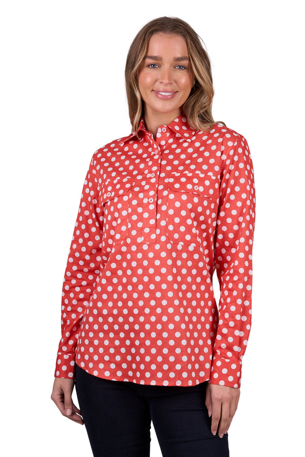 Hard Slog - Jaz Half Placket L/S Shirt - Coral