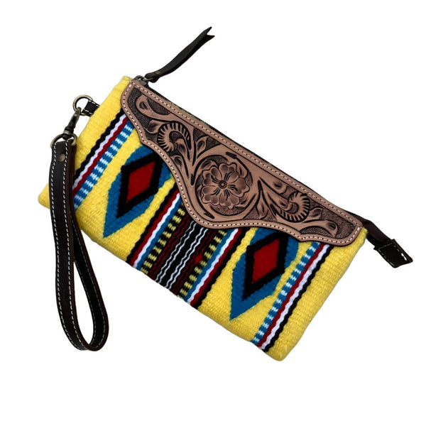 The Design Edge - SaddleBlanket Tooled Sml Clutch - Yellow