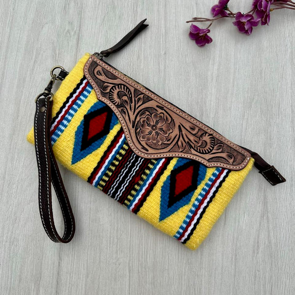 The Design Edge - SaddleBlanket Tooled Sml Clutch - Yellow
