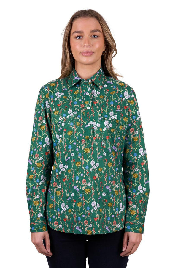 Hard Slog - Jani Half Placket L/S Shirt - Green