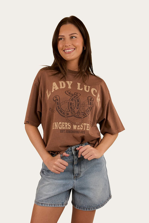 Ringers Western - Womens - Lady Luck Oversized Tee -WashSaddleBrown