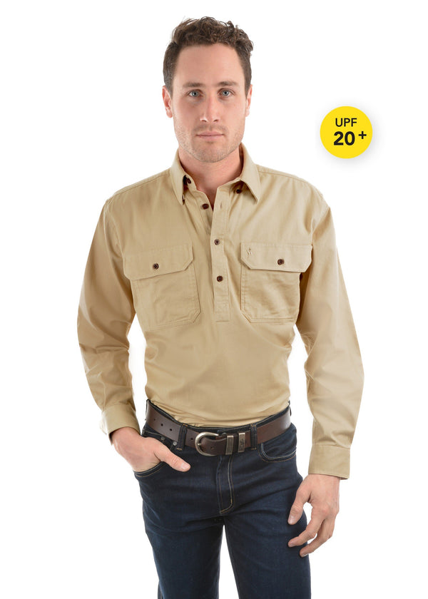 Thomas Cook - Light Drill 1/2 Placket Shirt - Bone