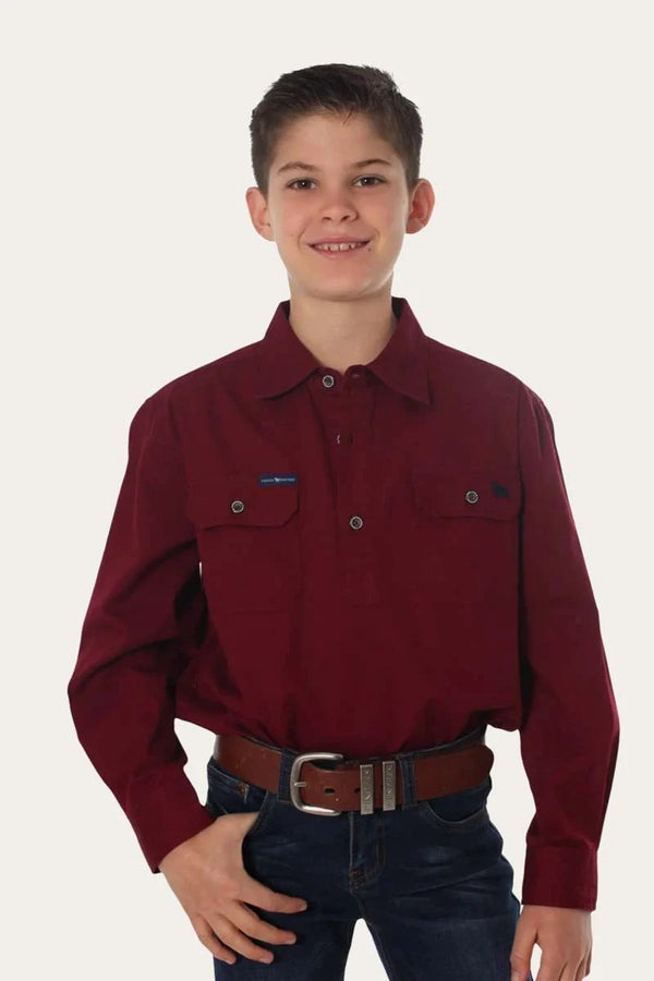 Ringers Western - Ord River Half Button Shirt ~ Burgundy