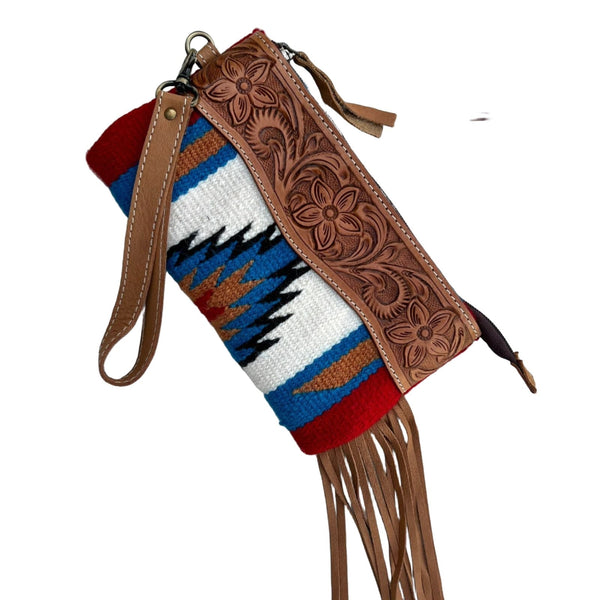 The Design Edge - SaddleBlanket Tooled Tass Clutch - White