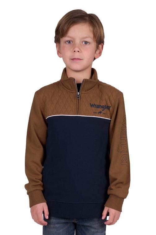 Wrangler - Kids - Tate 1/4 Zip Pullover ~ Dark Tan/Navy