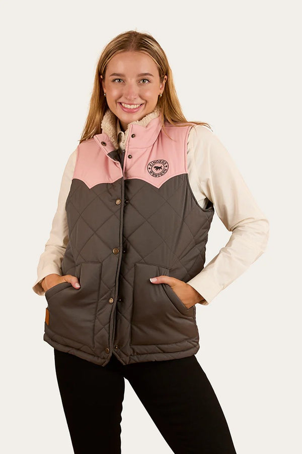 Ringers Western - Womens - Selwyn Puffer Vest - Charcoal/Pink