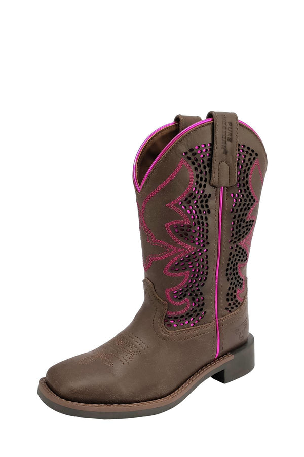 Pure Western - Kids - High Top Boot (C) - Abby ~ DBrwn/Fuchsia