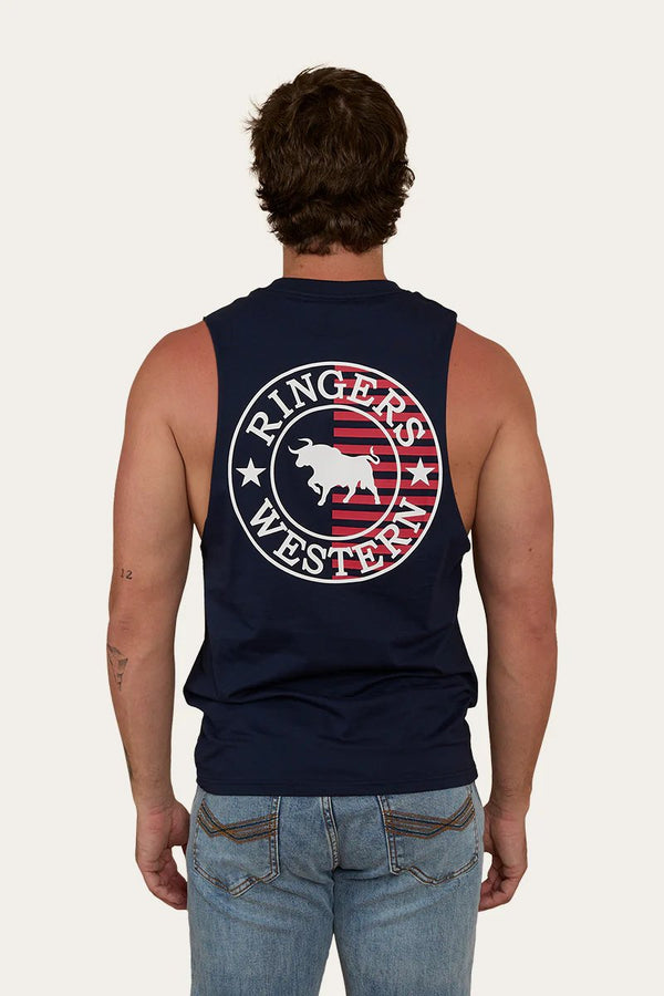 Ringers Western - Mens - Signature Bull Muscle Flag Tank - Navy