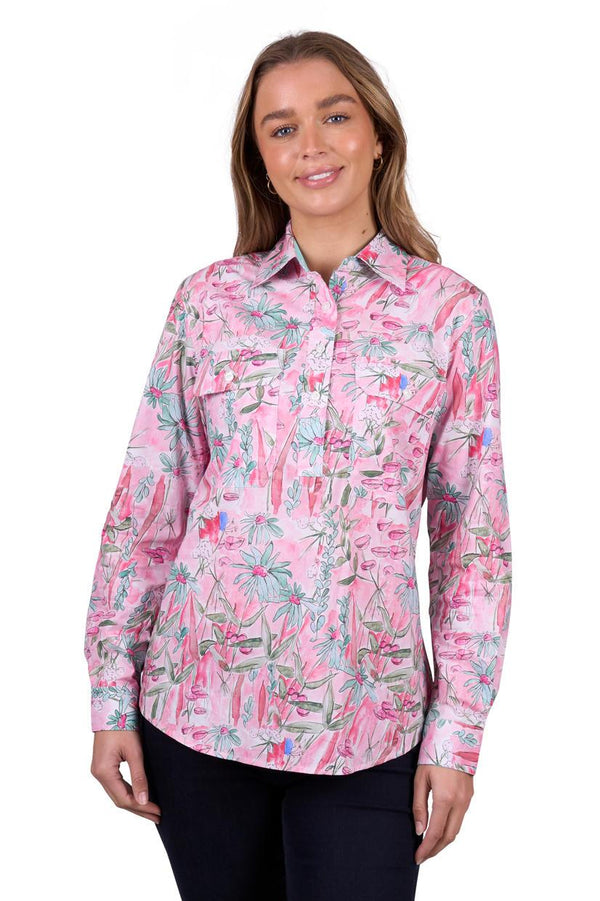 Hard Slog - Mill Half Placket L/S Shirt - Pink
