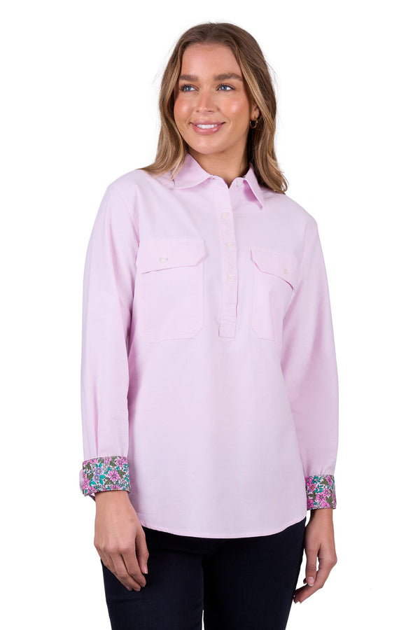 Hard Slog - Milly Half Placket L/S Shirt - Pale Pink
