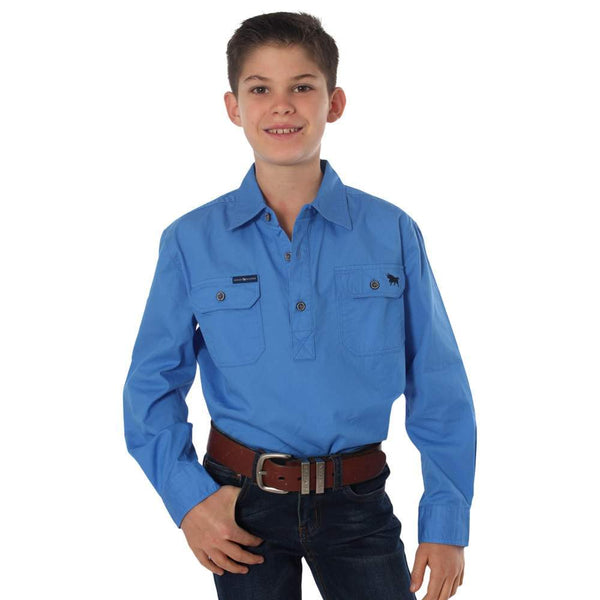 Ringers Western - Kids - Ord River Half Button Shirt ~ Blue