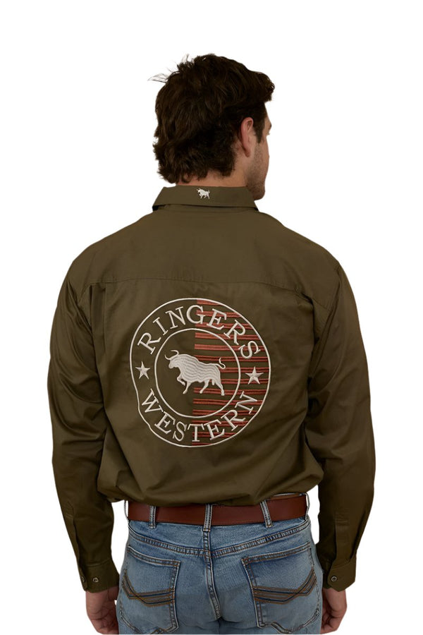 Ringers Western - Mens - Hawkeye Full Button Flag Shirt -MilGreen