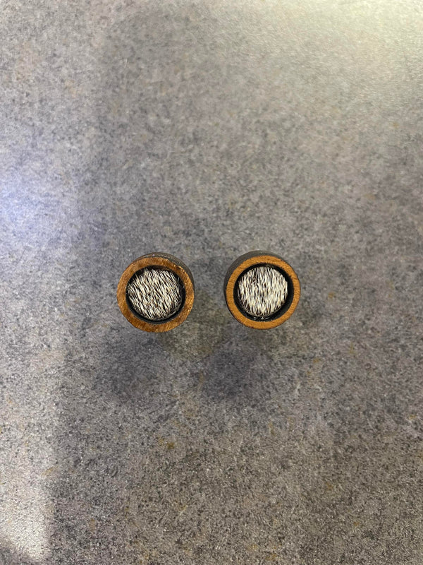 Paisley May - PMB Round Stud Earring - Timber/Cowhide