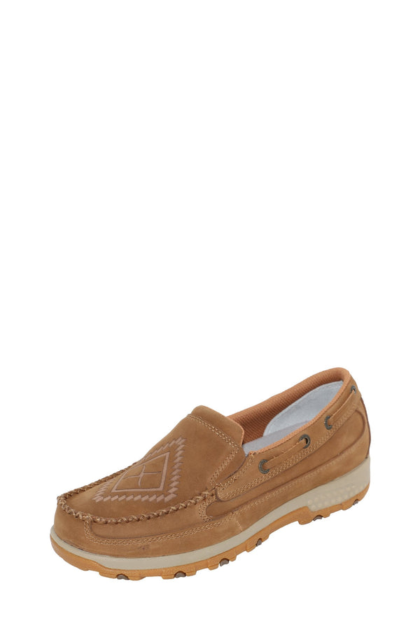 Twisted X - Womens - Mocs SlipOn Cell Stretch -BarbLogo-Brown
