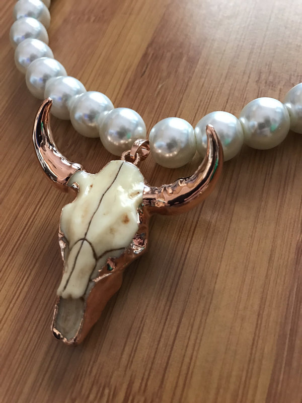 Paisley May - PMB Longhorn & Pearl Necklace - RoseGold